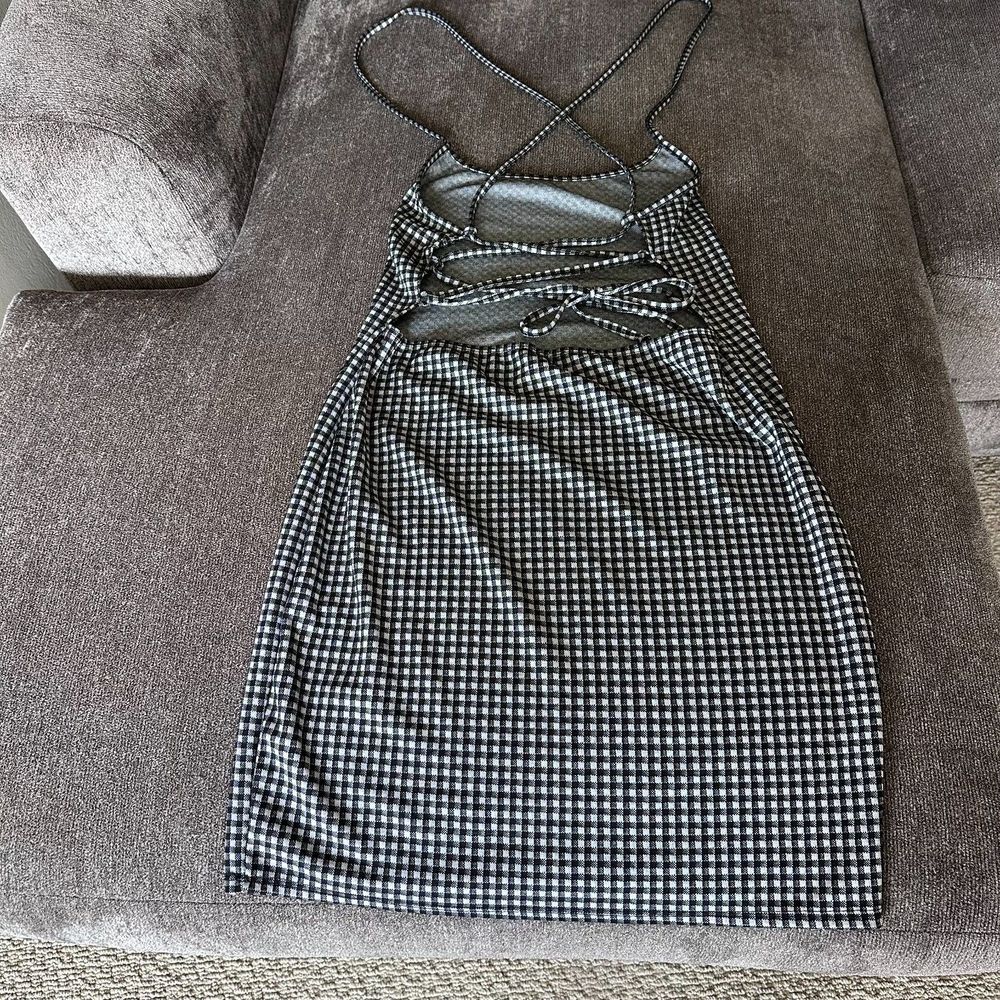 Rue21 Dress Womens Large Gingham Black White Cami Adjustable Ties Bodycon Y2K